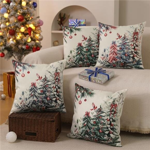 Christmas Pillow Covers 18x18 Inch Set of 2 Christmas Tree Decorations - Picture 4 of 7